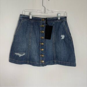 SP Black Label Women's Distressed Button Front A-Line Mini Denim Skirt M NWT‎